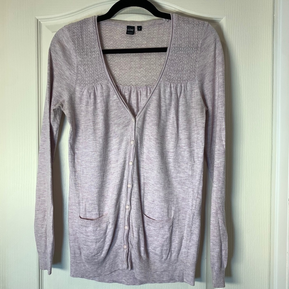 Icone by Simons Light Lilac Button Cardigan Pointelle Knit‎ Pockets Small